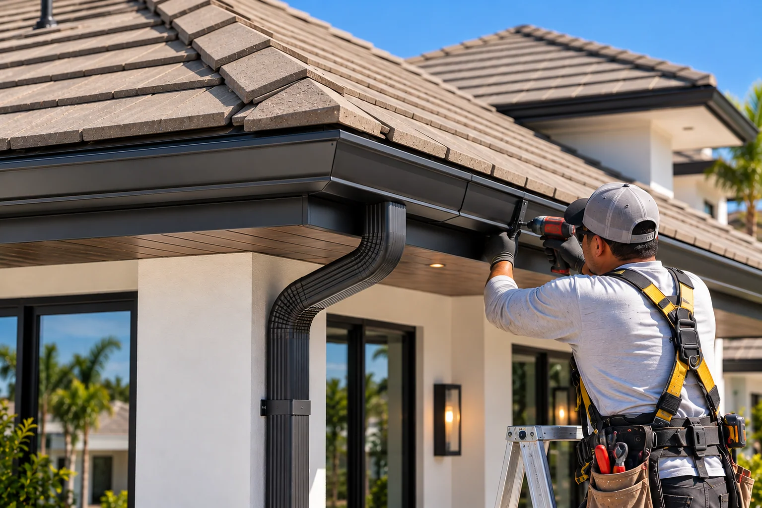 Gutters and downspouts installed on a Florida home